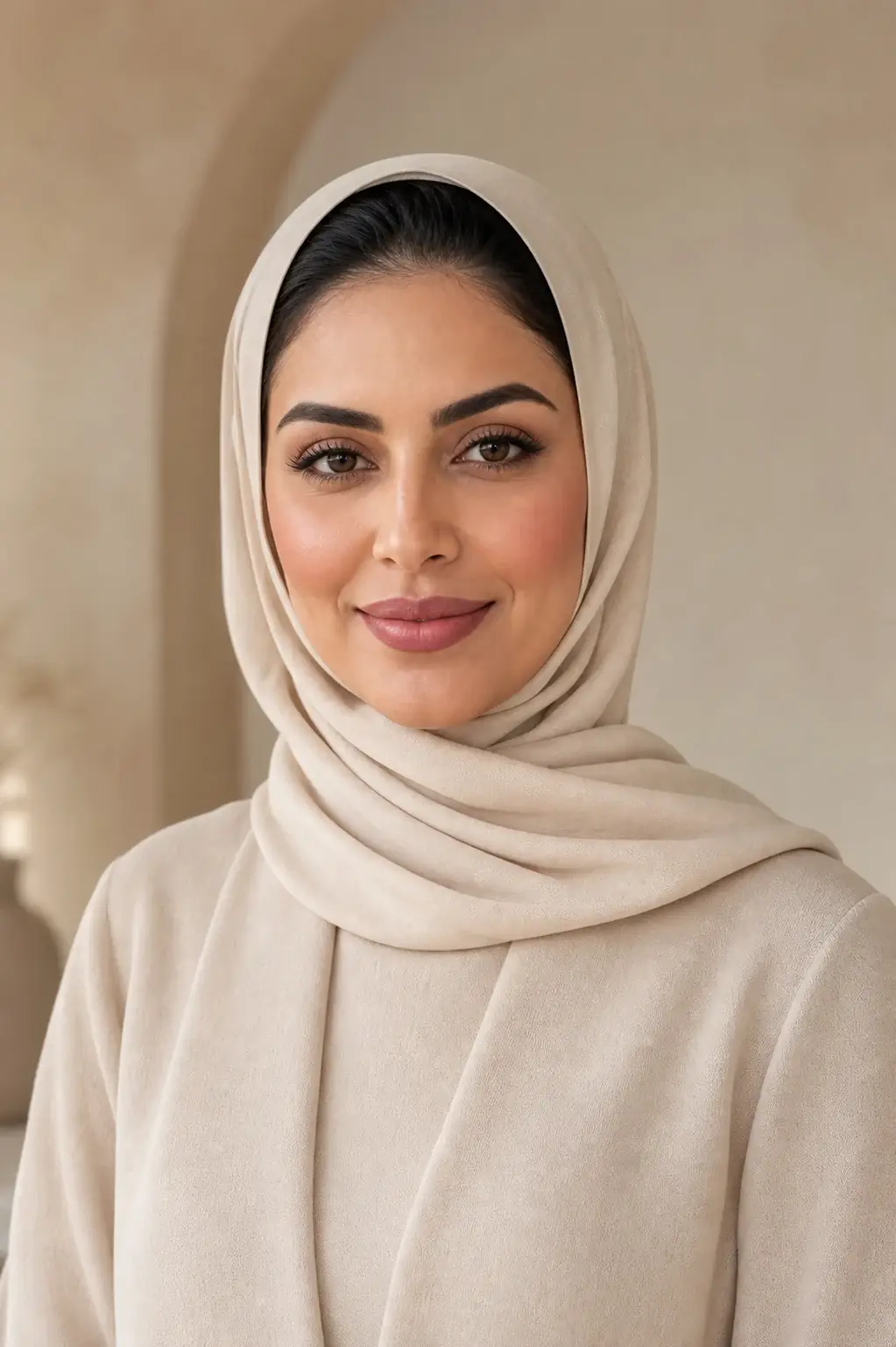 A Middle Eastern woman with a personalized makeup direction